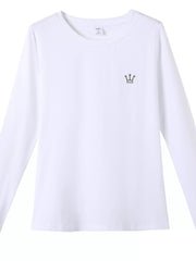 White long-sleeve T-shirt with small crown embroidery, front view