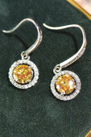 Platinum-Plated 2 Carat Moissanite Drop Earrings — Front view of yellow-stone moissanite drop earrings
