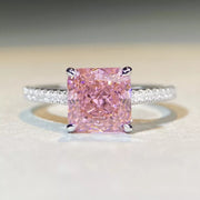 Square pink center stone ring, front view