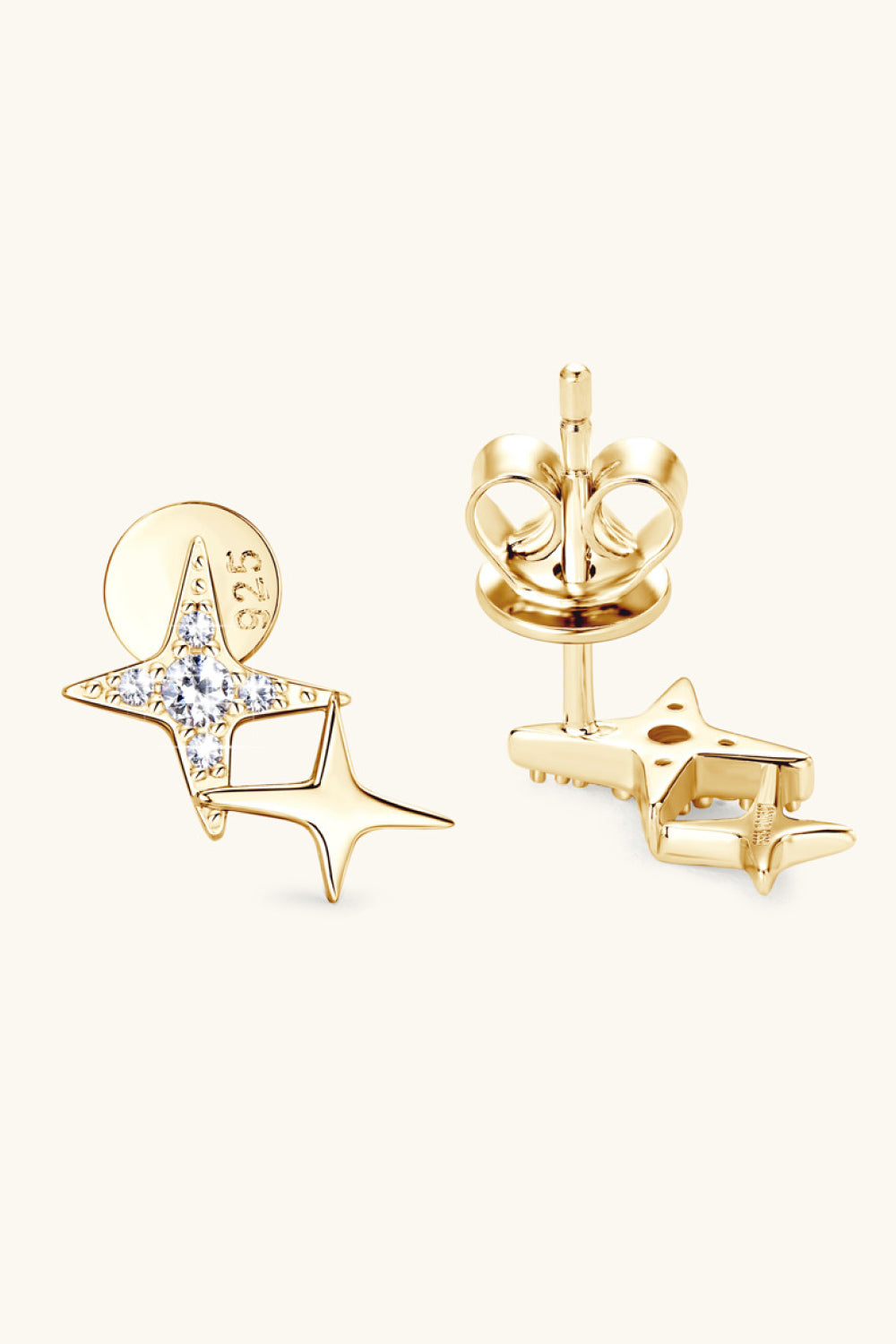 Gold-tone open star-shaped earrings showing a front and rear view