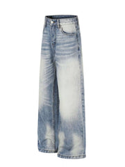 Angled front view of light-wash wide-leg jeans