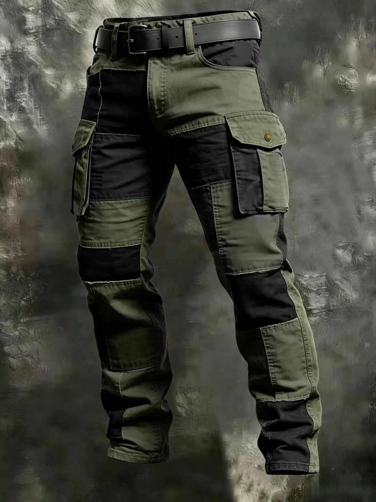 Olive green and black color-block cargo pants