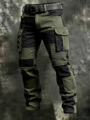 Olive green and black color-block cargo pants