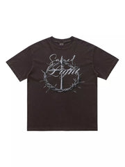 Brown graphic T-shirt shown flat, front view