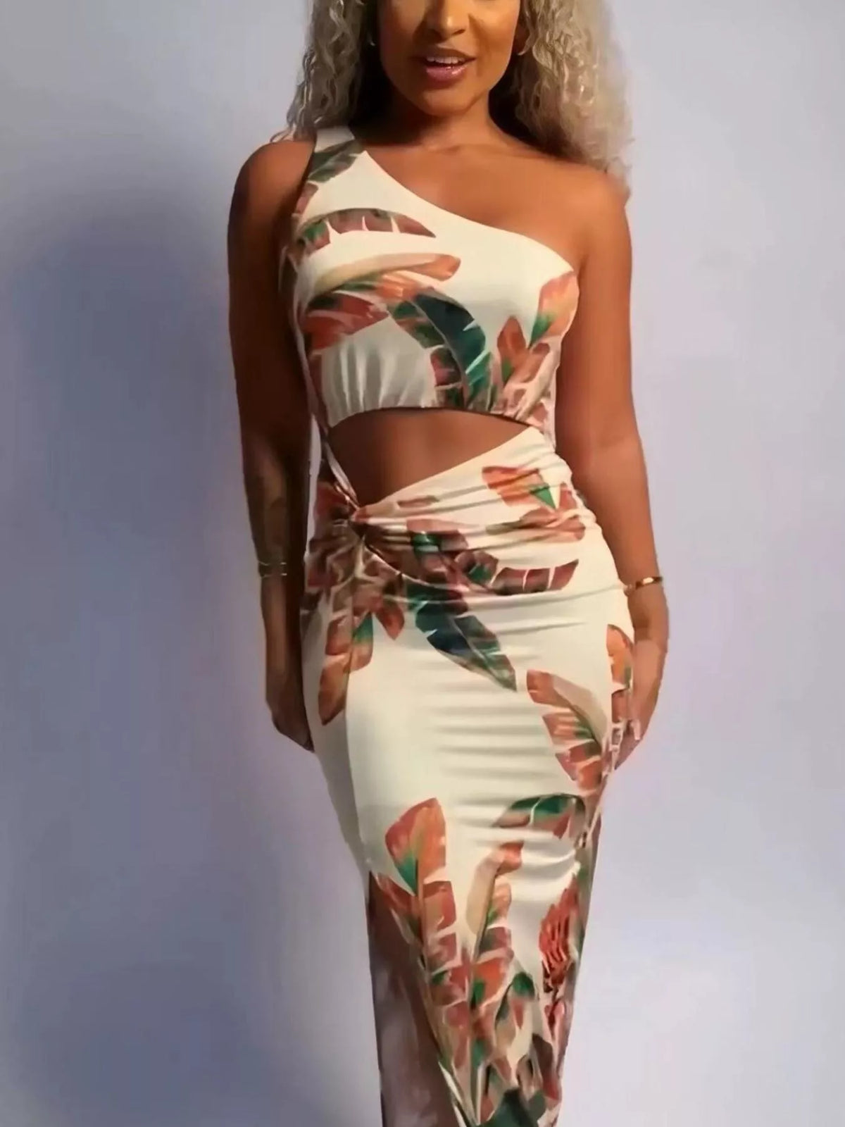 Tropical print maxi dress, front product view