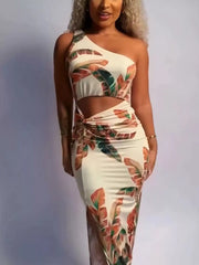 Tropical print maxi dress, front product view