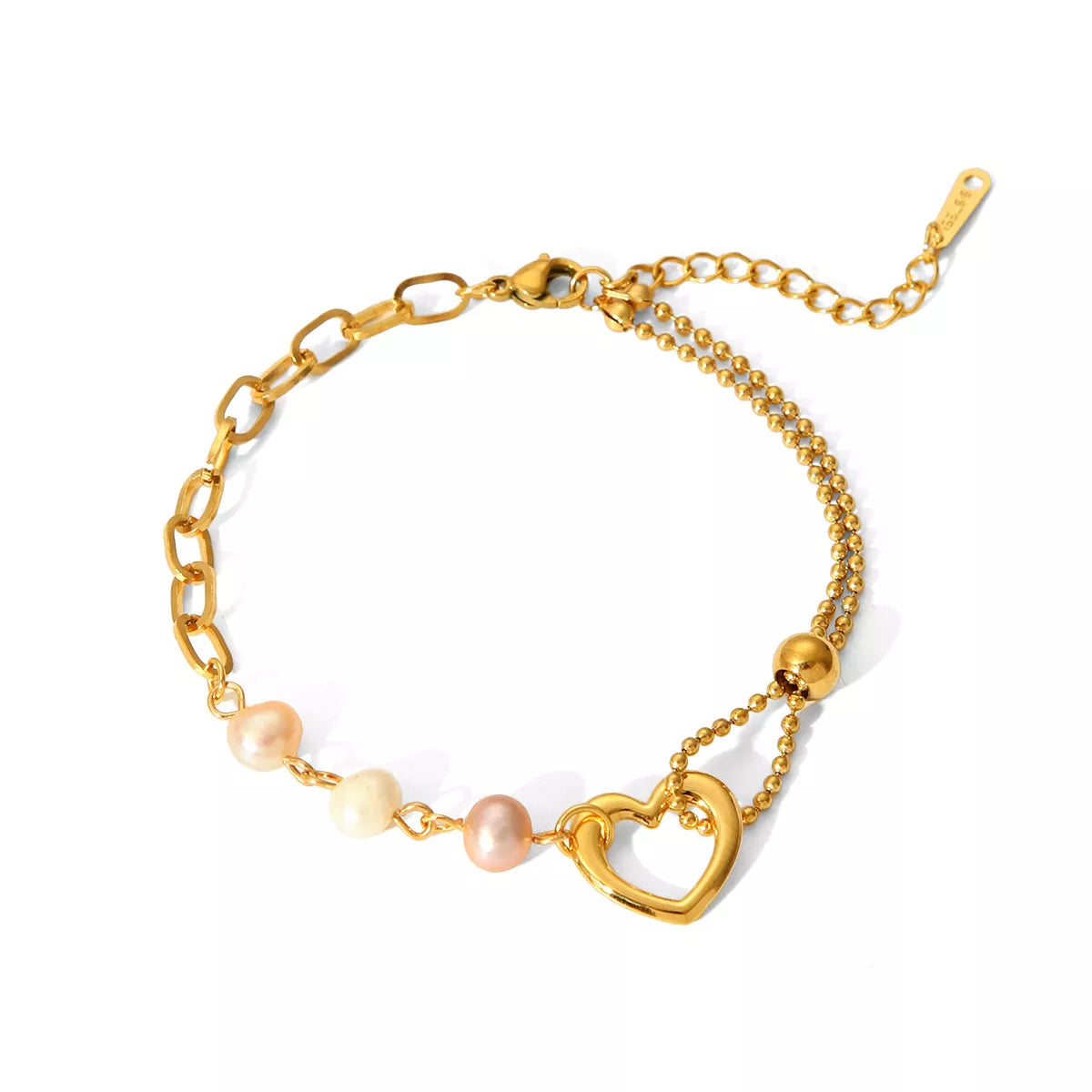 Full view of heart and pearl bracelet