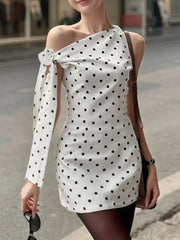 Polka dot mini dress, angled front view