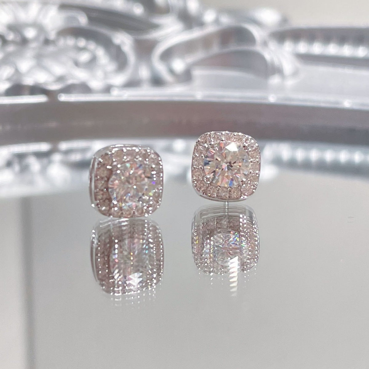 1 carat moissanite stud earrings in 925 sterling silver, alternate view