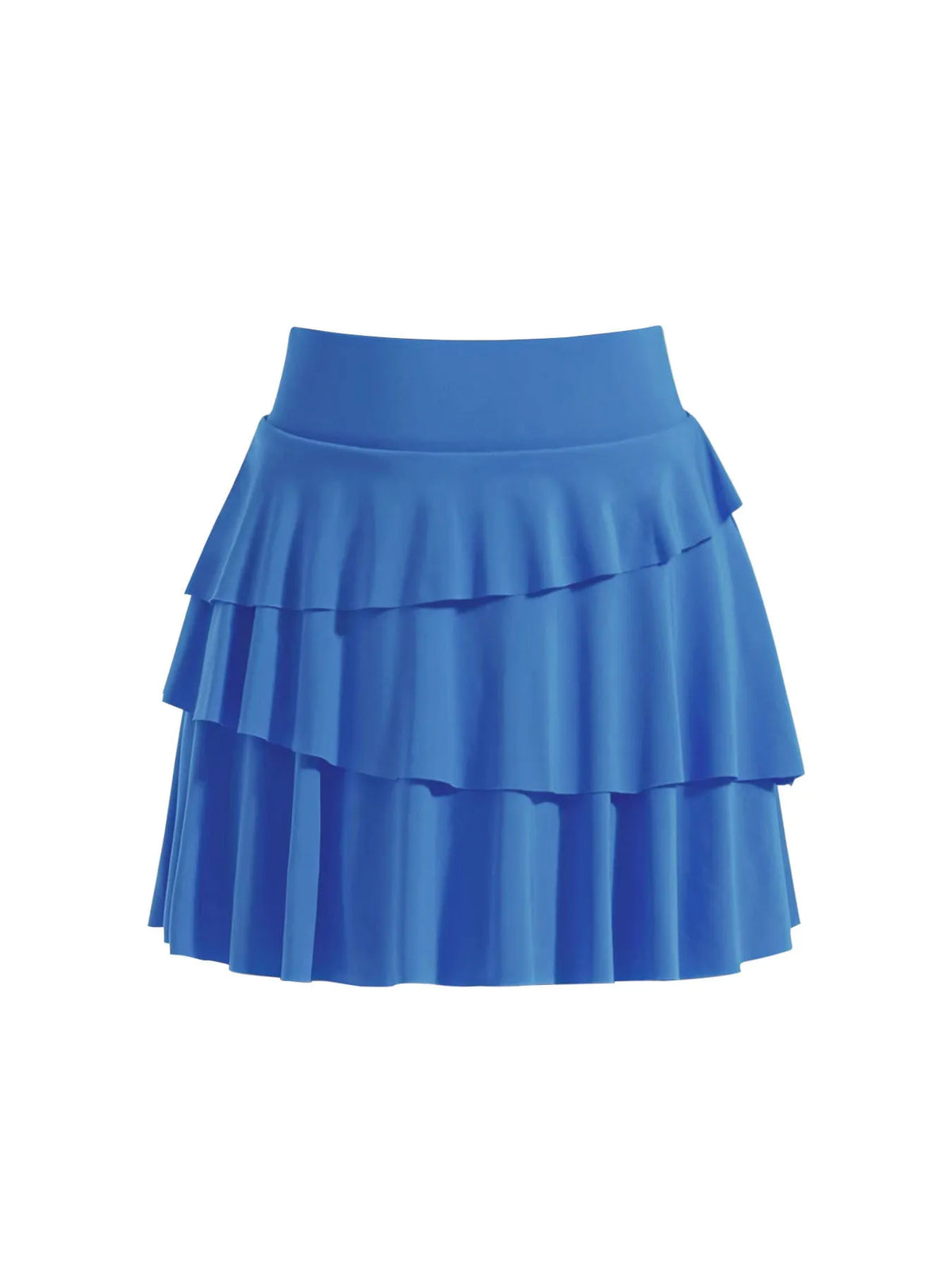 Close view of garment details of tiered ruffle active skort