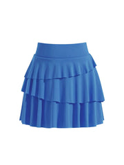 Close view of garment details of tiered ruffle active skort