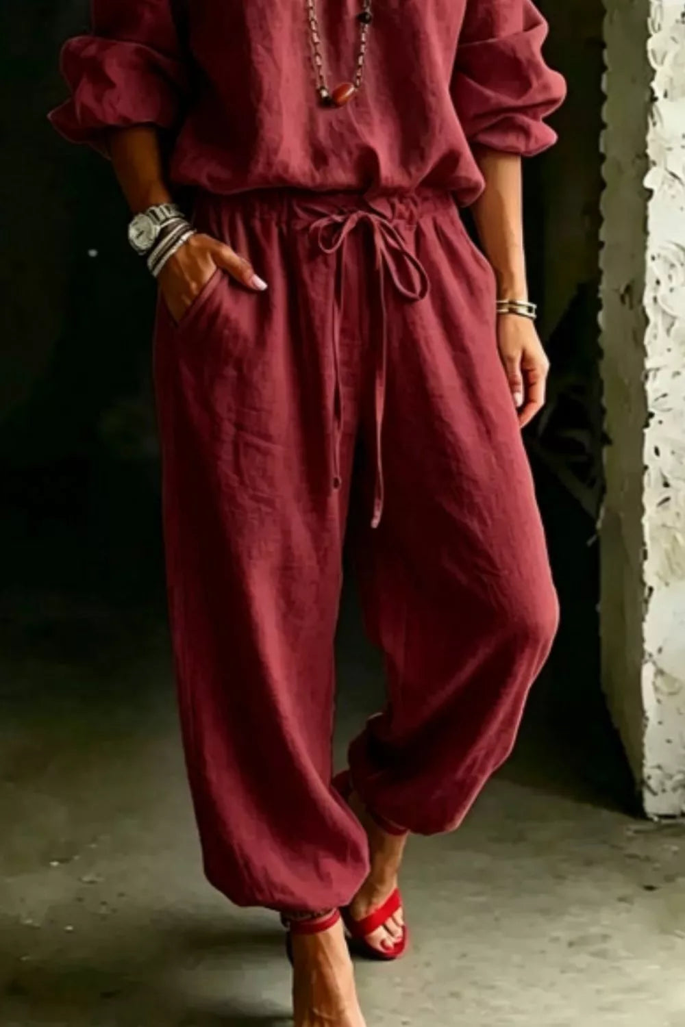 Full-size off-shoulder top and pants set plus size