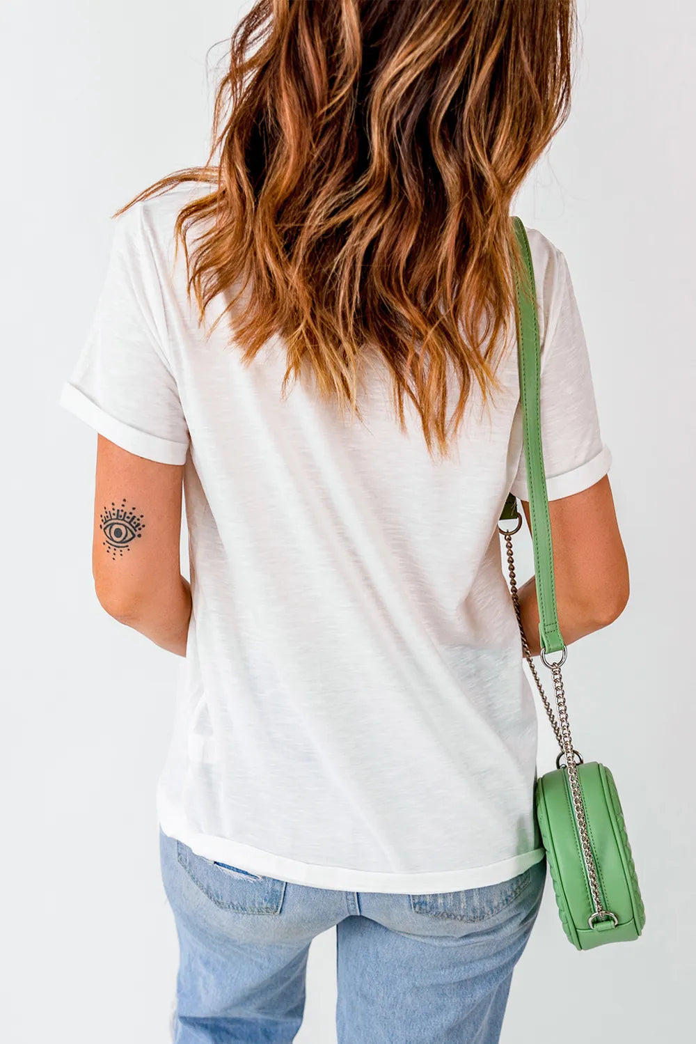 Back view of white short-sleeve T-shirt