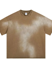 Tan washed short-sleeve crew-neck T-shirt displayed flat
