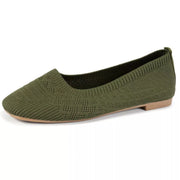 Olive green mesh slip-on flat shown in profile