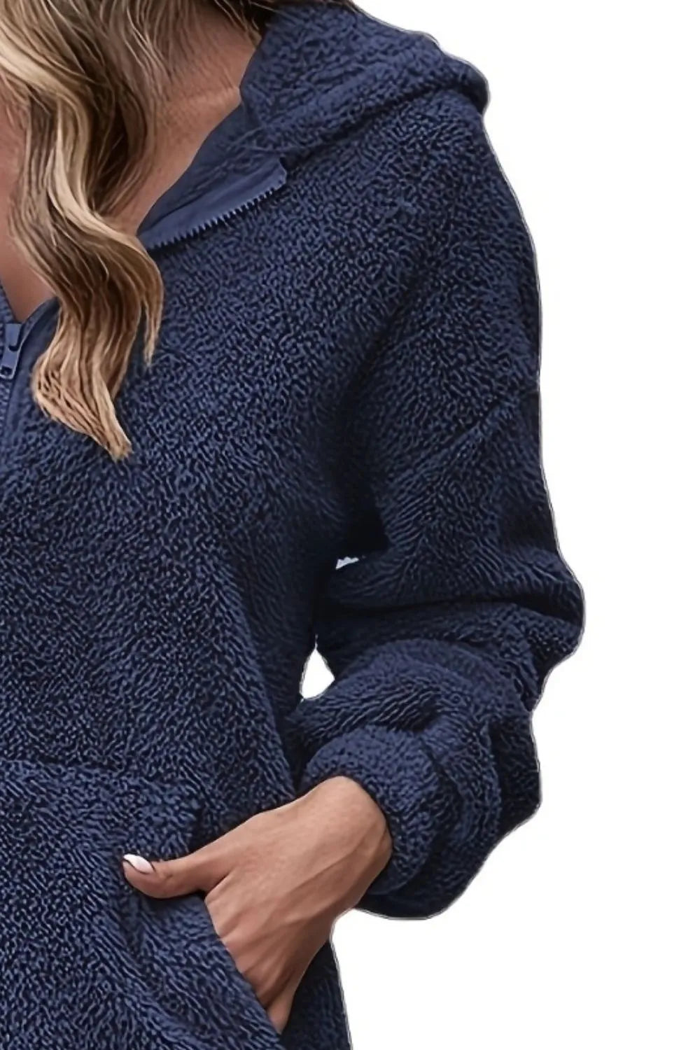 Half-zip dropped-shoulder oversized hoodie in navy sleeve detail