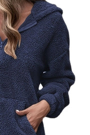 Half-zip dropped-shoulder oversized hoodie in navy sleeve detail