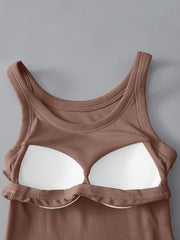 Soft viscose tank top with built-in bra shown in an alternate colour