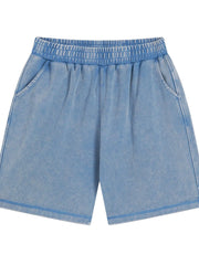 Light blue elastic-waist shorts, front view