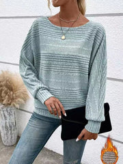 Women’s ribbed round-neck long-sleeve top in light-blue front view
