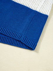 Close-up of ribbed blue hem on crochet top