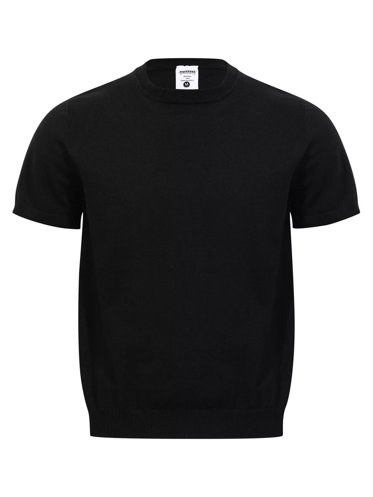 Black classic short-sleeve knit top shown from the front