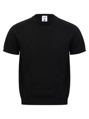Black classic short-sleeve knit top shown from the front