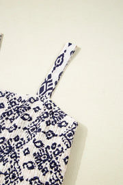 Close-up of wide shoulder strap and printed bodice