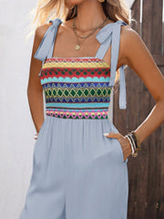 Close-up of light blue tie-shoulder bodice