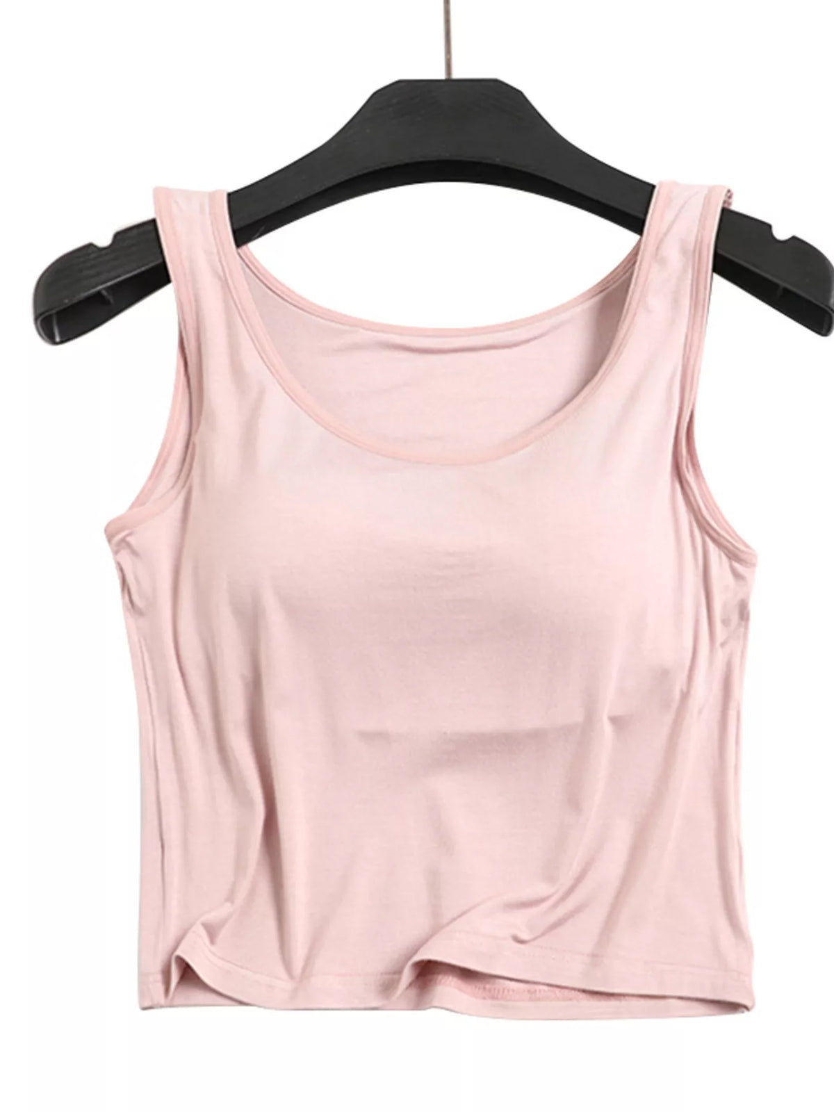 Pink seamless tank top showing square neckline