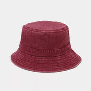 Wine red washed cotton bucket hat shown from the front