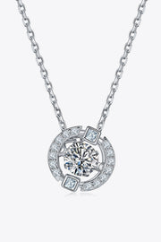 Moissanite pendant necklace on a fine silver chain, shown from the front.