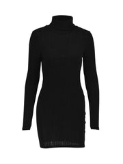 Front product view of black ribbed dress
