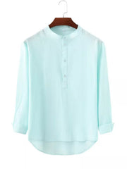 Back view of a pale mint long-sleeve shirt on a hanger