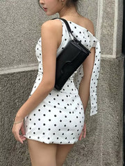 Polka dot mini dress, side and back view