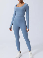 Light blue long-sleeve jumpsuit shown full length