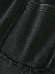 Close-up of a pocket seam on the black shorts