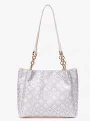 Back of pale geometric jacquard shoulder tote