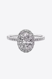 Back view of platinum-plated oval moissanite ring and band
