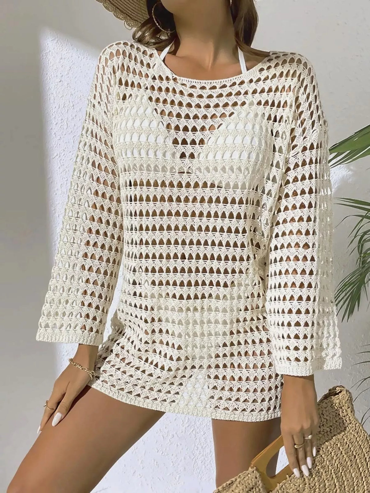 White openwork cover-up dress, front view
