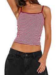 Red and white striped cropped cami front with black jeans
