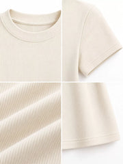 Cream crew neck T-shirt shown from the front.
