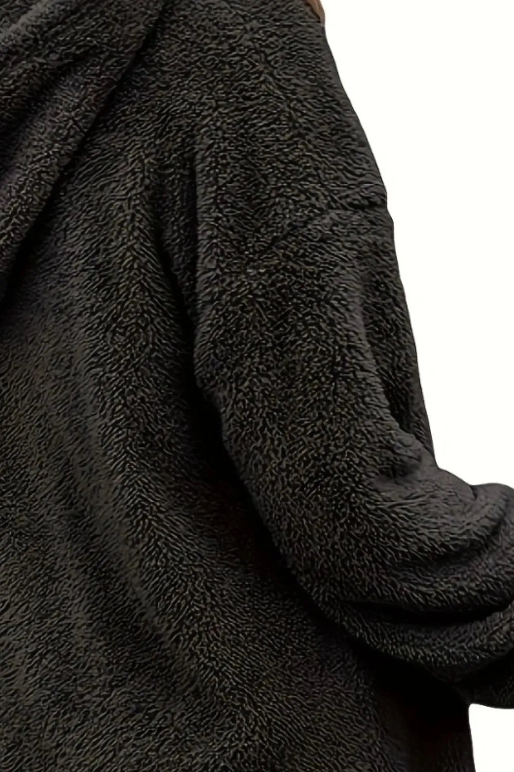 Half-zip dropped-shoulder oversized hoodie in black fleece texture detail