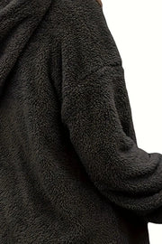 Half-zip dropped-shoulder oversized hoodie in black fleece texture detail
