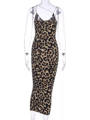 Leopard print spaghetti-strap dress, straight-on view