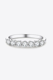 Silver-tone ring with a row of round clear stones, front product view