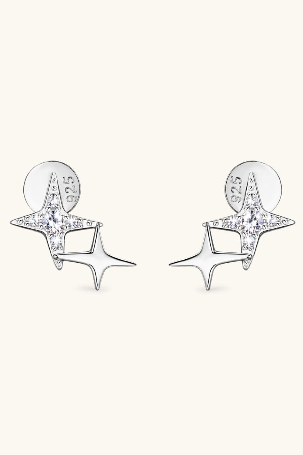 Front view of silver-tone open star-shaped stud earrings