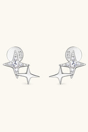 Front view of silver-tone open star-shaped stud earrings