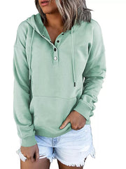 Women’s plus-size kangaroo-pocket drawstring hoodie in light-green front view