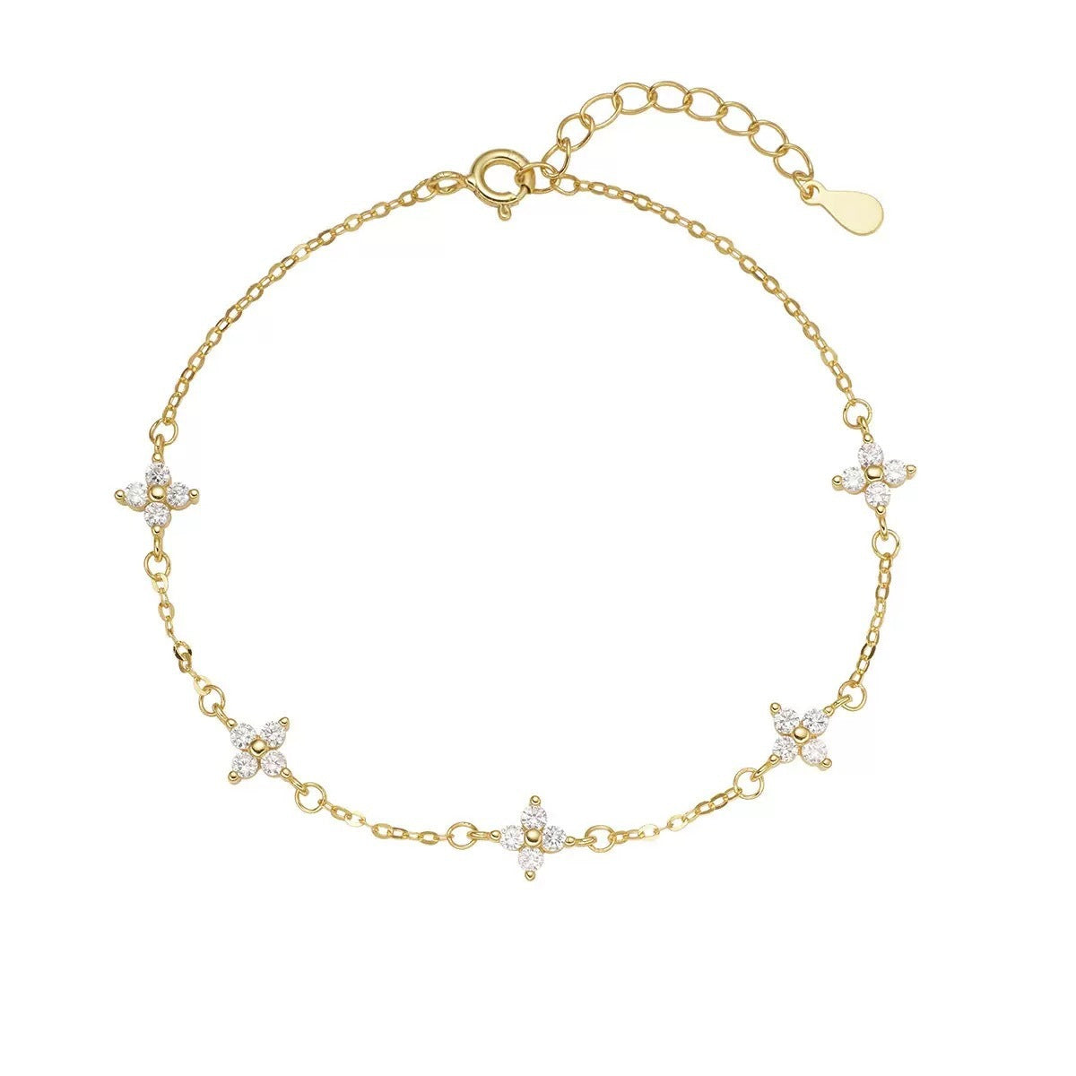 Gold-tone four-leaf clover bracelet arranged flat